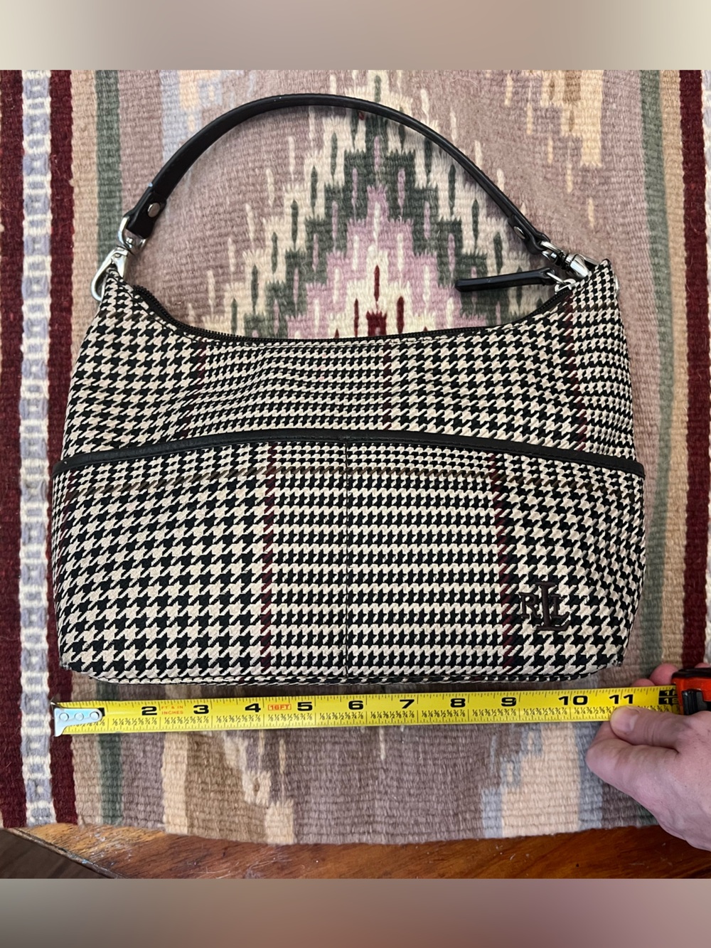 Ralph Lauren Black & cream brown red Houndstooth Belt Bag - Picture 3 of 8